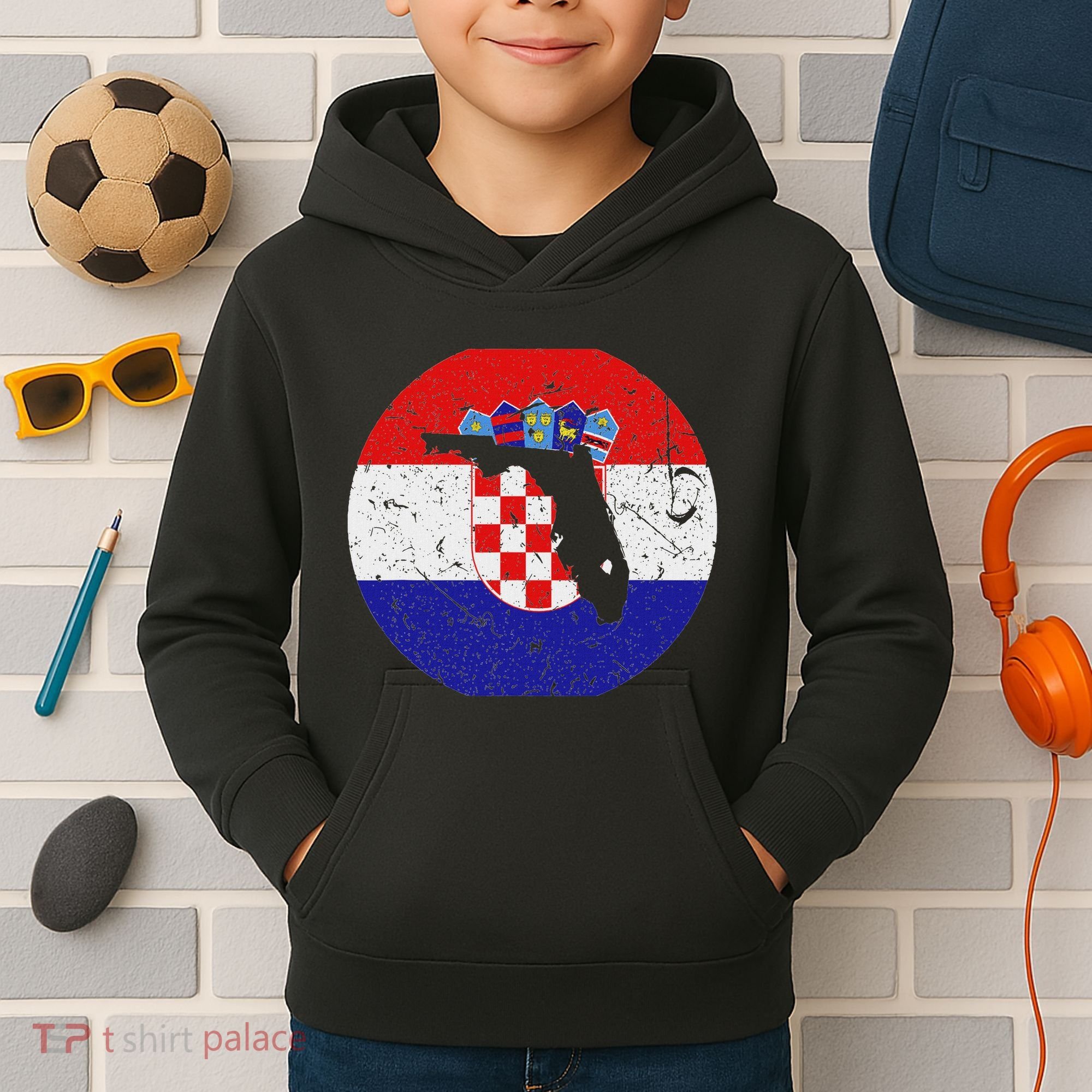 Proud Floridian Croatian From Florida Croatia Home Pride Kids Hoodie
