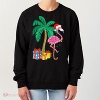 Pink Flamingo Christmas Palm Tree Tropical Xmas Funny Women's Sweatshirt thumb 0