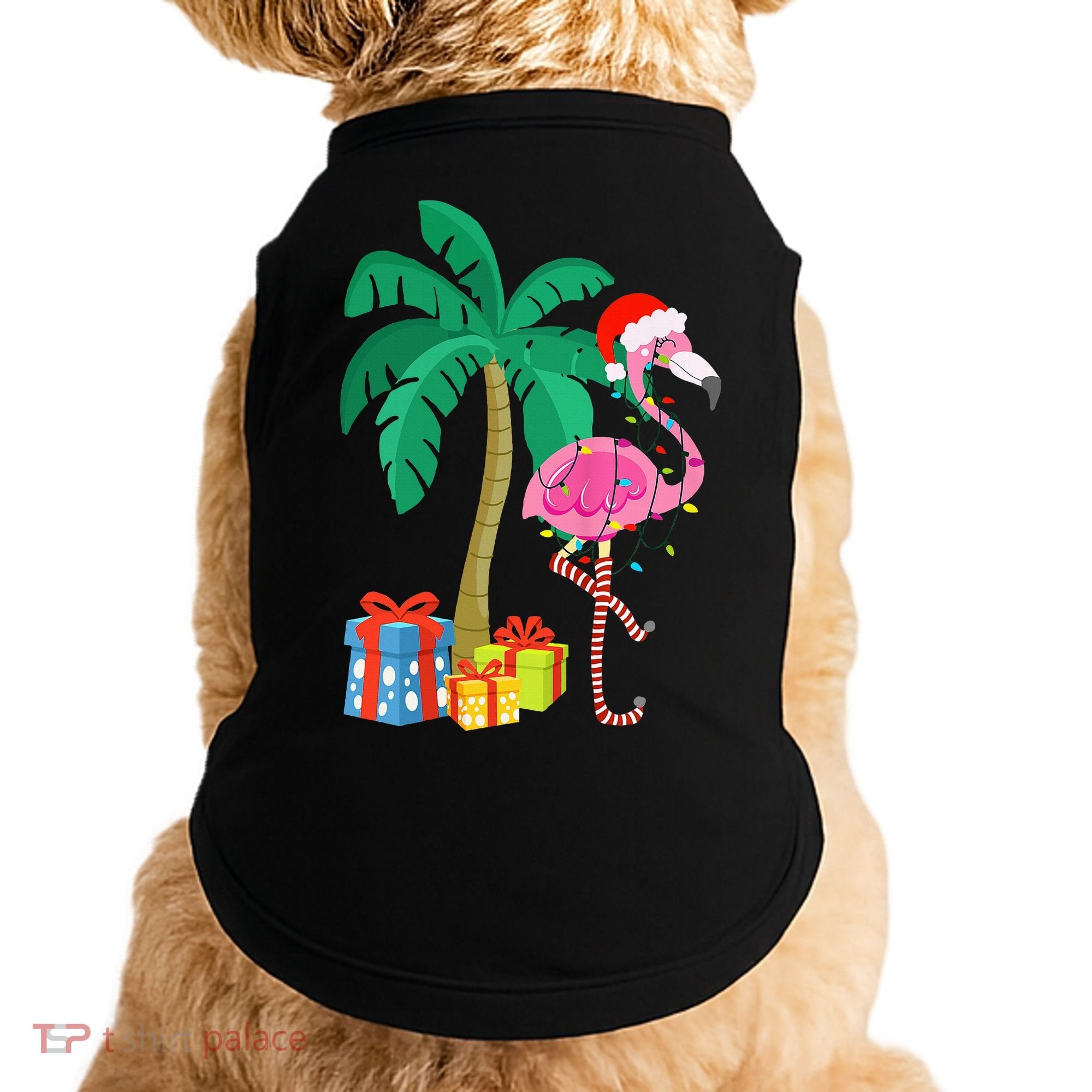 Pink Flamingo Christmas Palm Tree Tropical Xmas Funny Doggie Tank