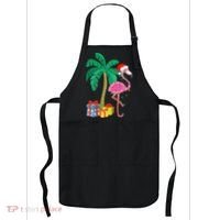 Pink Flamingo Christmas Palm Tree Tropical Xmas Funny Apron thumb 0