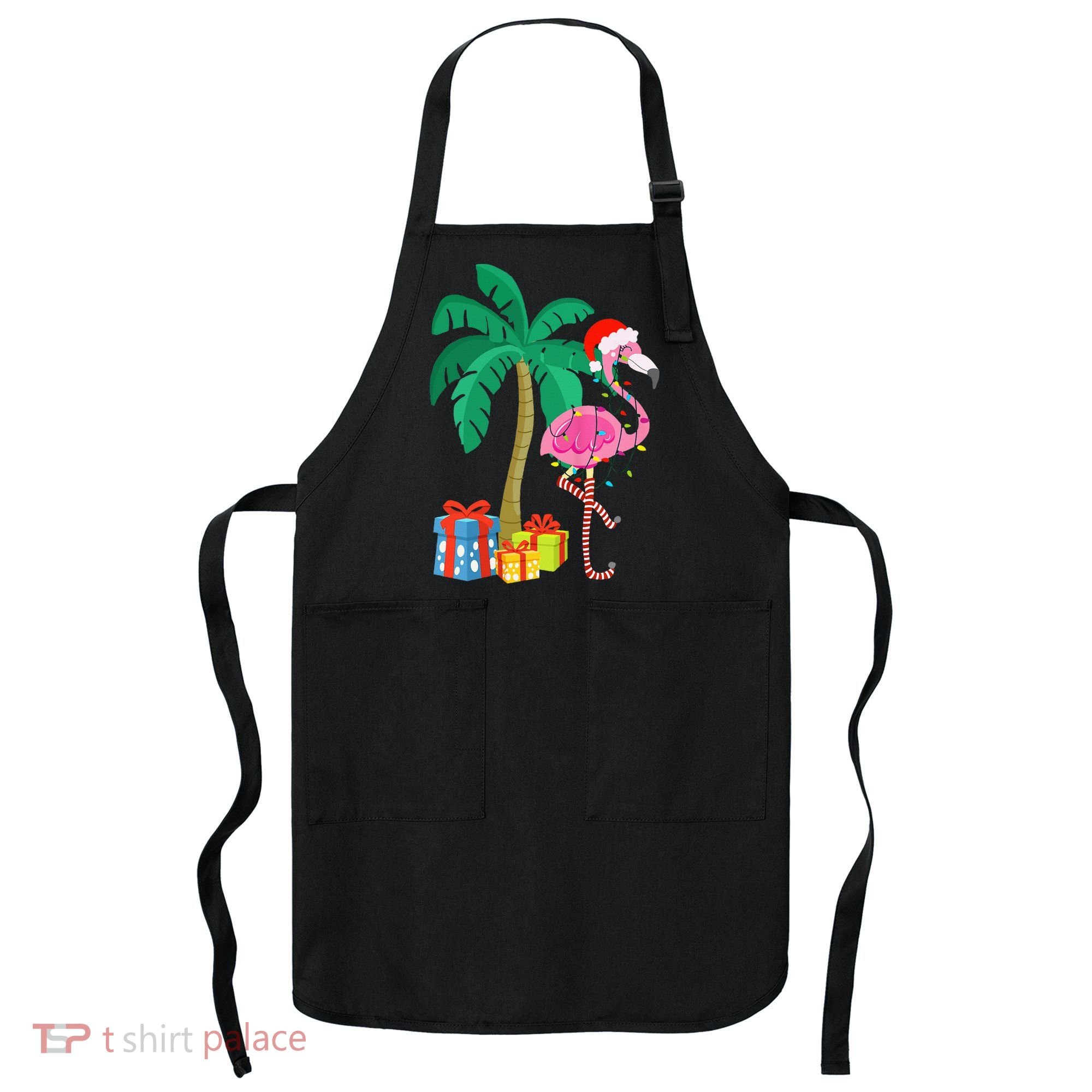 Pink Flamingo Christmas Palm Tree Tropical Xmas Funny Apron