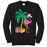 Pink Flamingo Christmas Palm Tree Tropical Xmas Funny Sweatshirt thumb 0