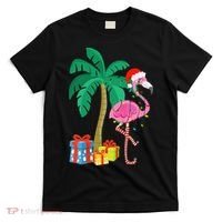 Pink Flamingo Christmas Palm Tree Tropical Xmas Funny T-Shirt thumb 0