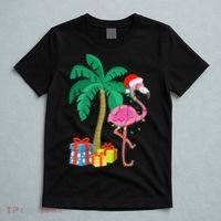 Pink Flamingo Christmas Palm Tree Tropical Xmas Funny T-Shirt thumb 5