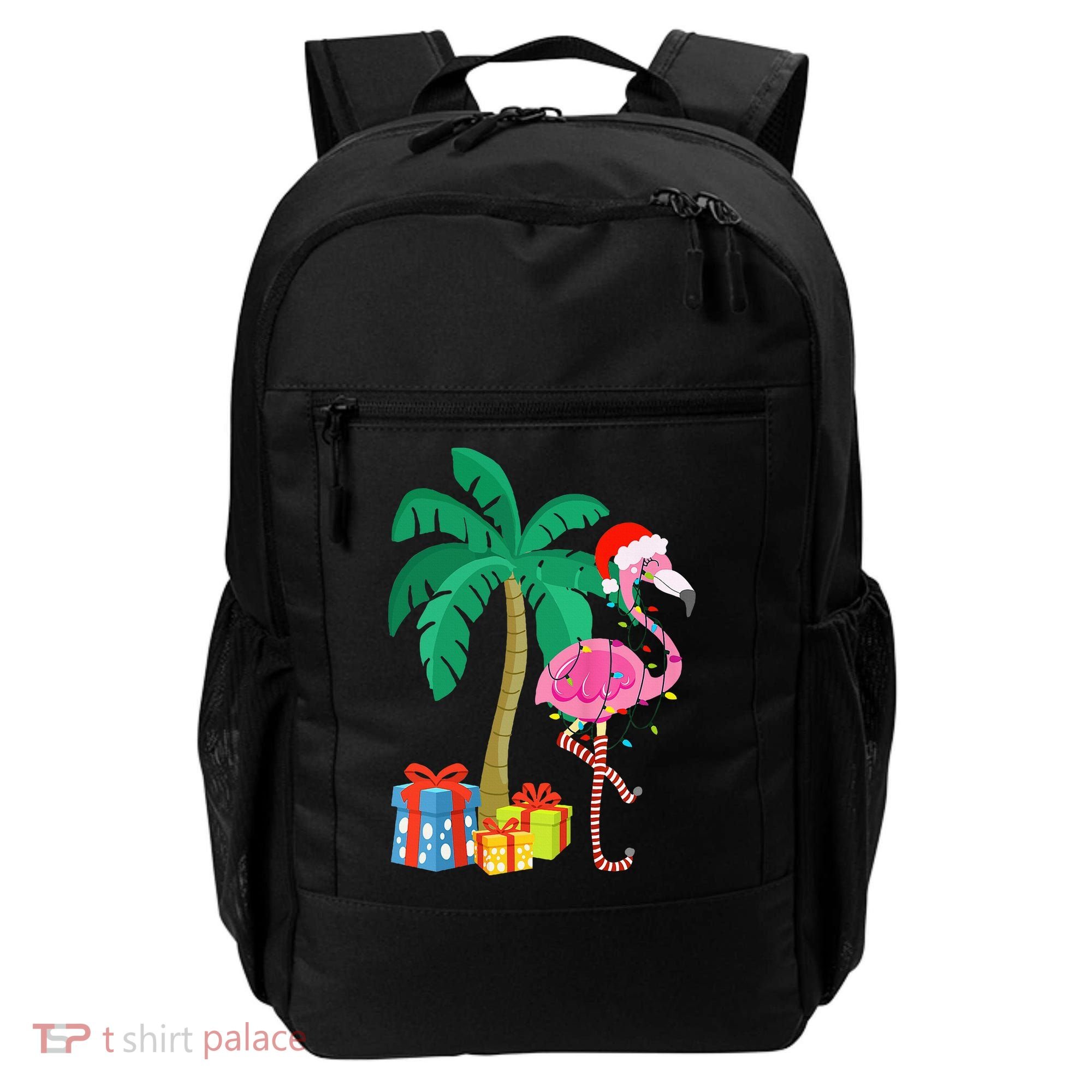 Pink Flamingo Christmas Palm Tree Tropical Xmas Funny Backpack