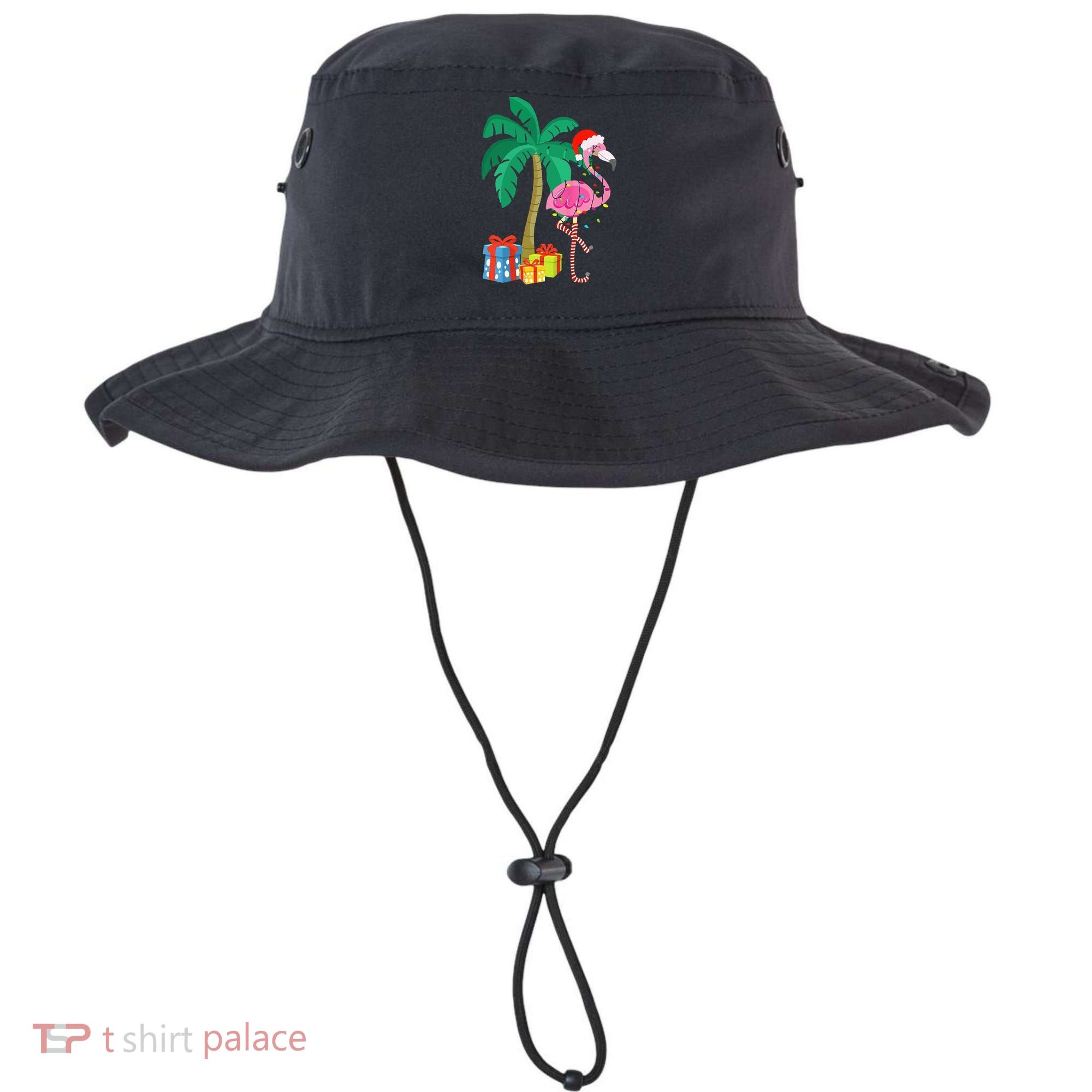 Pink Flamingo Christmas Palm Tree Tropical Xmas Funny Bucket Hat