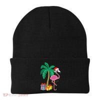 Pink Flamingo Christmas Palm Tree Tropical Xmas Funny Beanie thumb 0
