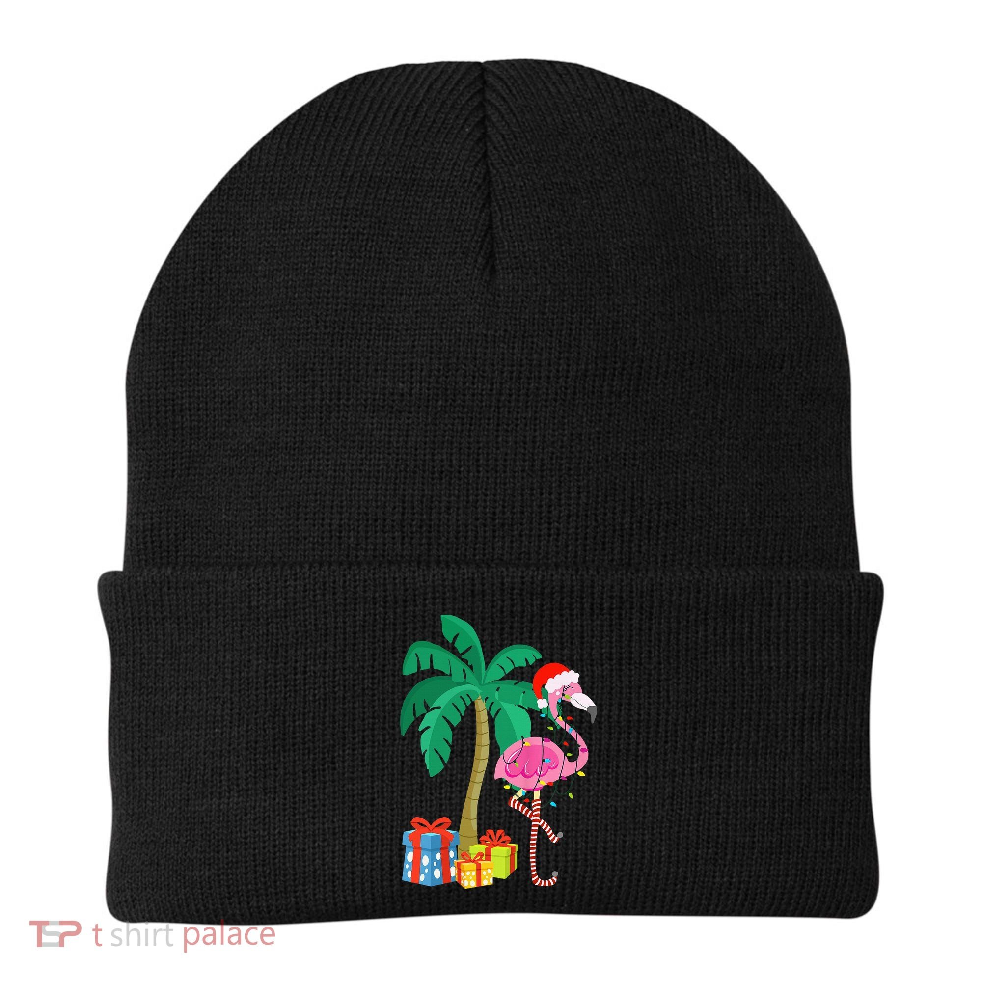 Pink Flamingo Christmas Palm Tree Tropical Xmas Funny Beanie