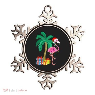 Pink Flamingo Christmas Palm Tree Tropical Xmas Funny Ornament