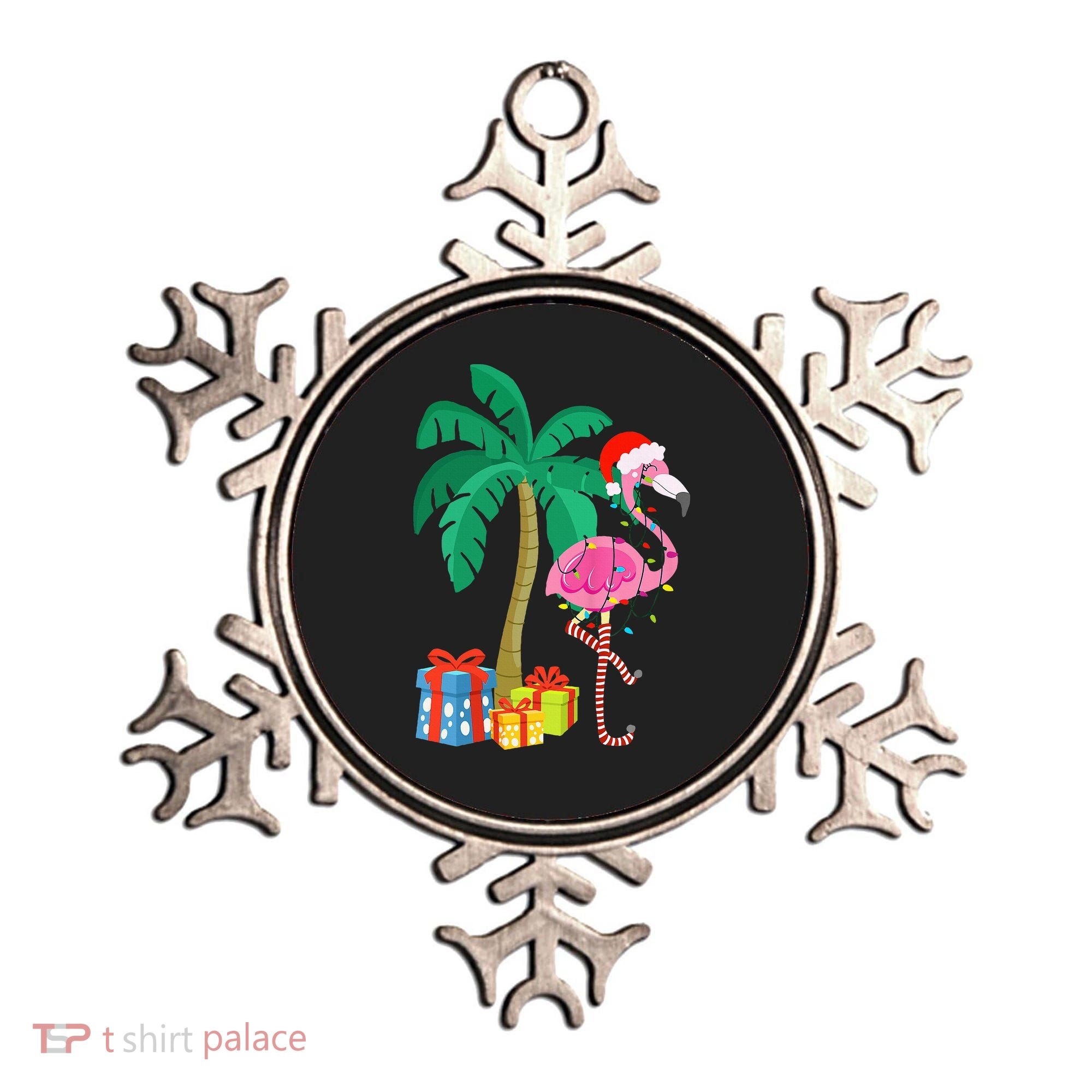 Pink Flamingo Christmas Palm Tree Tropical Xmas Funny Ornament
