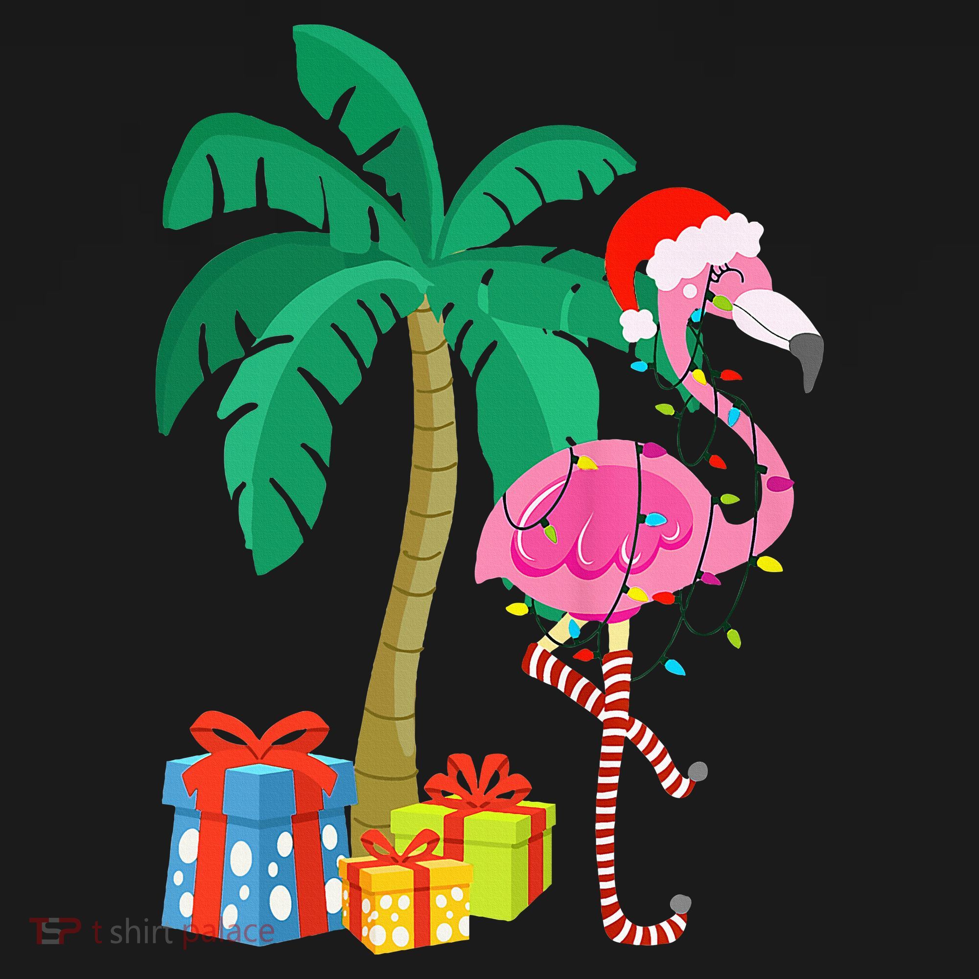 Pink Flamingo Christmas Palm Tree Tropical Xmas Funny Women's Tank Top
