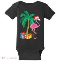 Pink Flamingo Christmas Palm Tree Tropical Xmas Funny Baby Bodysuit thumb 0