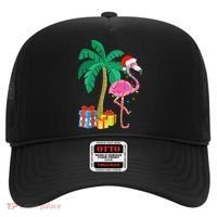 Pink Flamingo Christmas Palm Tree Tropical Xmas Funny Hat thumb 0