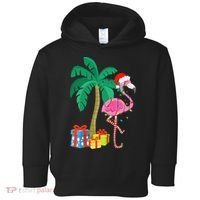 Pink Flamingo Christmas Palm Tree Tropical Xmas Funny Toddler Hoodie thumb 0