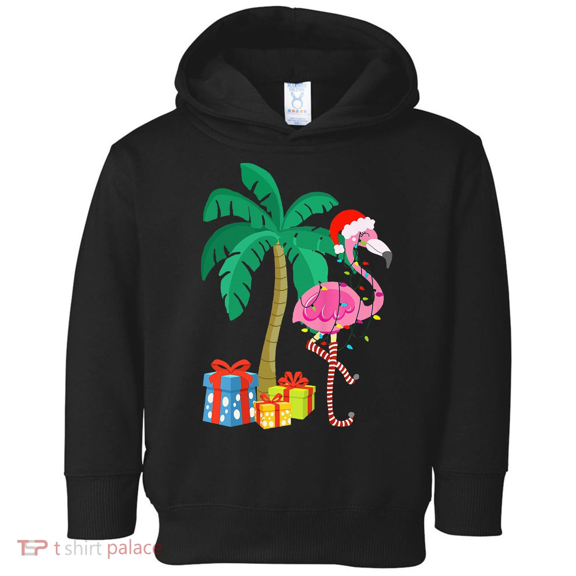 Pink Flamingo Christmas Palm Tree Tropical Xmas Funny Toddler Hoodie