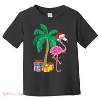 Pink Flamingo Christmas Palm Tree Tropical Xmas Funny Toddler T-Shirt thumb 0