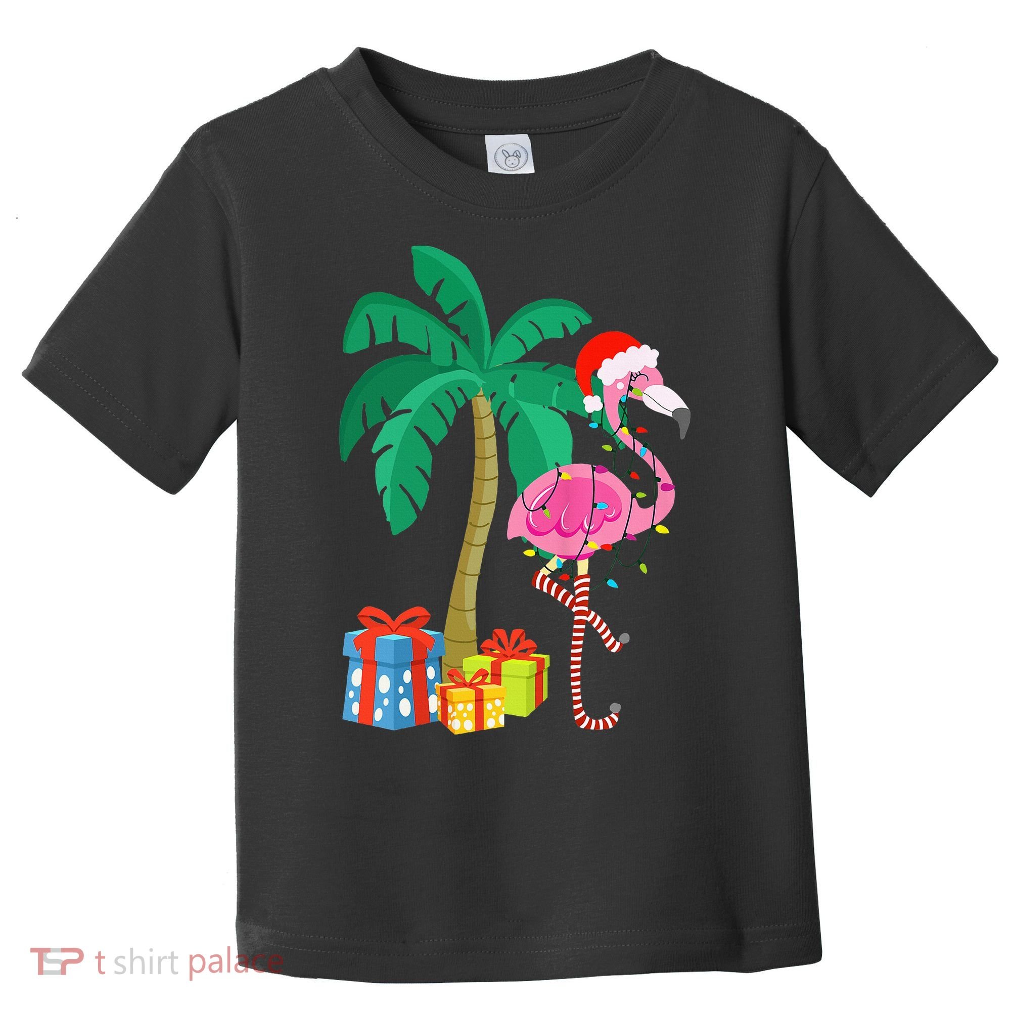 Pink Flamingo Christmas Palm Tree Tropical Xmas Funny Toddler T-Shirt