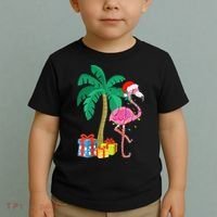 Pink Flamingo Christmas Palm Tree Tropical Xmas Funny Toddler T-Shirt thumb 2