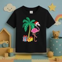 Pink Flamingo Christmas Palm Tree Tropical Xmas Funny Toddler T-Shirt thumb 3
