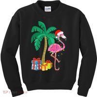 Pink Flamingo Christmas Palm Tree Tropical Xmas Funny Kids Sweatshirt thumb 0