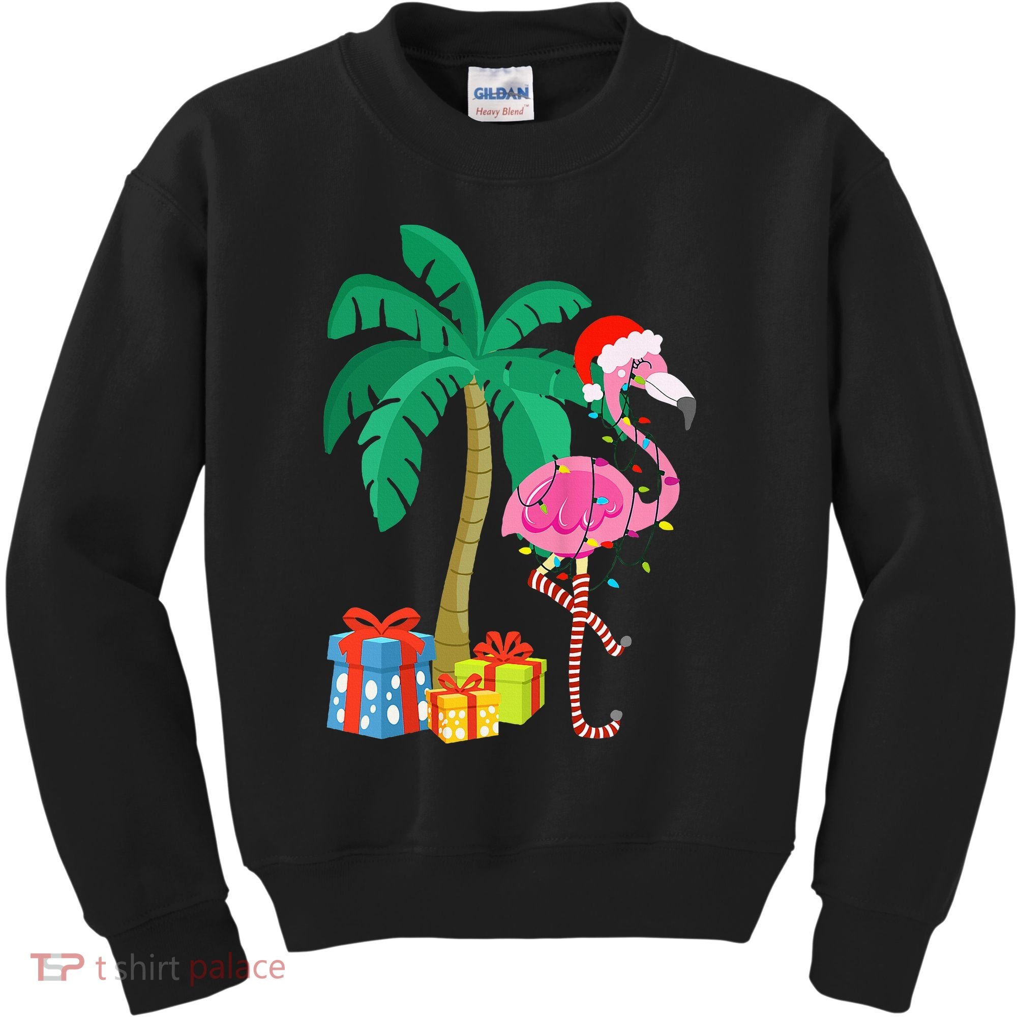 Pink Flamingo Christmas Palm Tree Tropical Xmas Funny Kids Sweatshirt