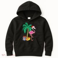 Pink Flamingo Christmas Palm Tree Tropical Xmas Funny Kids Hoodie thumb 0