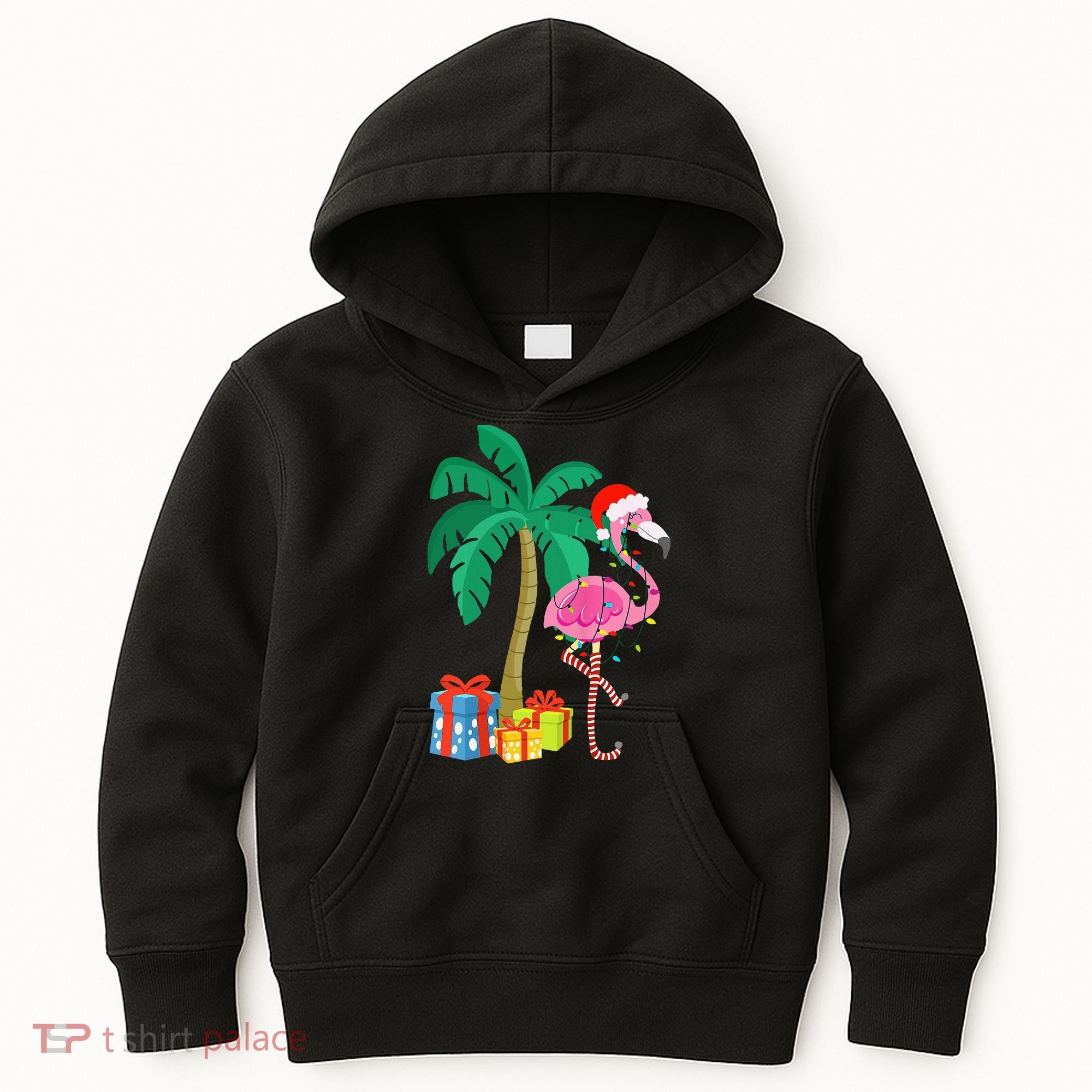 Pink Flamingo Christmas Palm Tree Tropical Xmas Funny Kids Hoodie