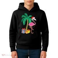 Pink Flamingo Christmas Palm Tree Tropical Xmas Funny Kids Hoodie thumb 4