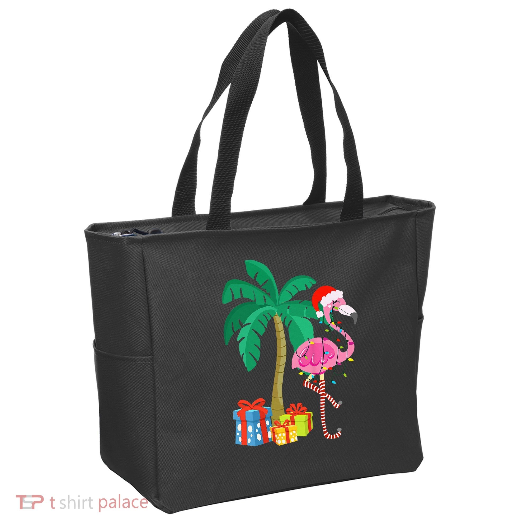 Pink Flamingo Christmas Palm Tree Tropical Xmas Funny Tote Bag