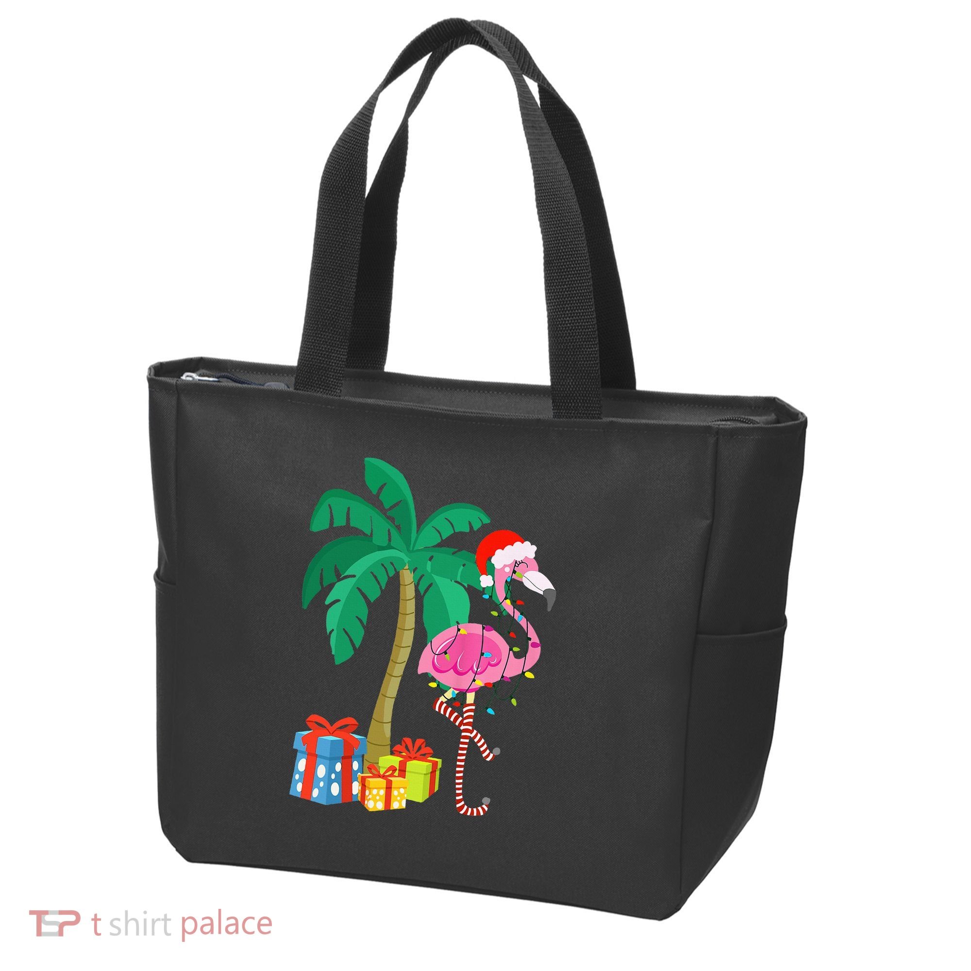 Pink Flamingo Christmas Palm Tree Tropical Xmas Funny Tote Bag