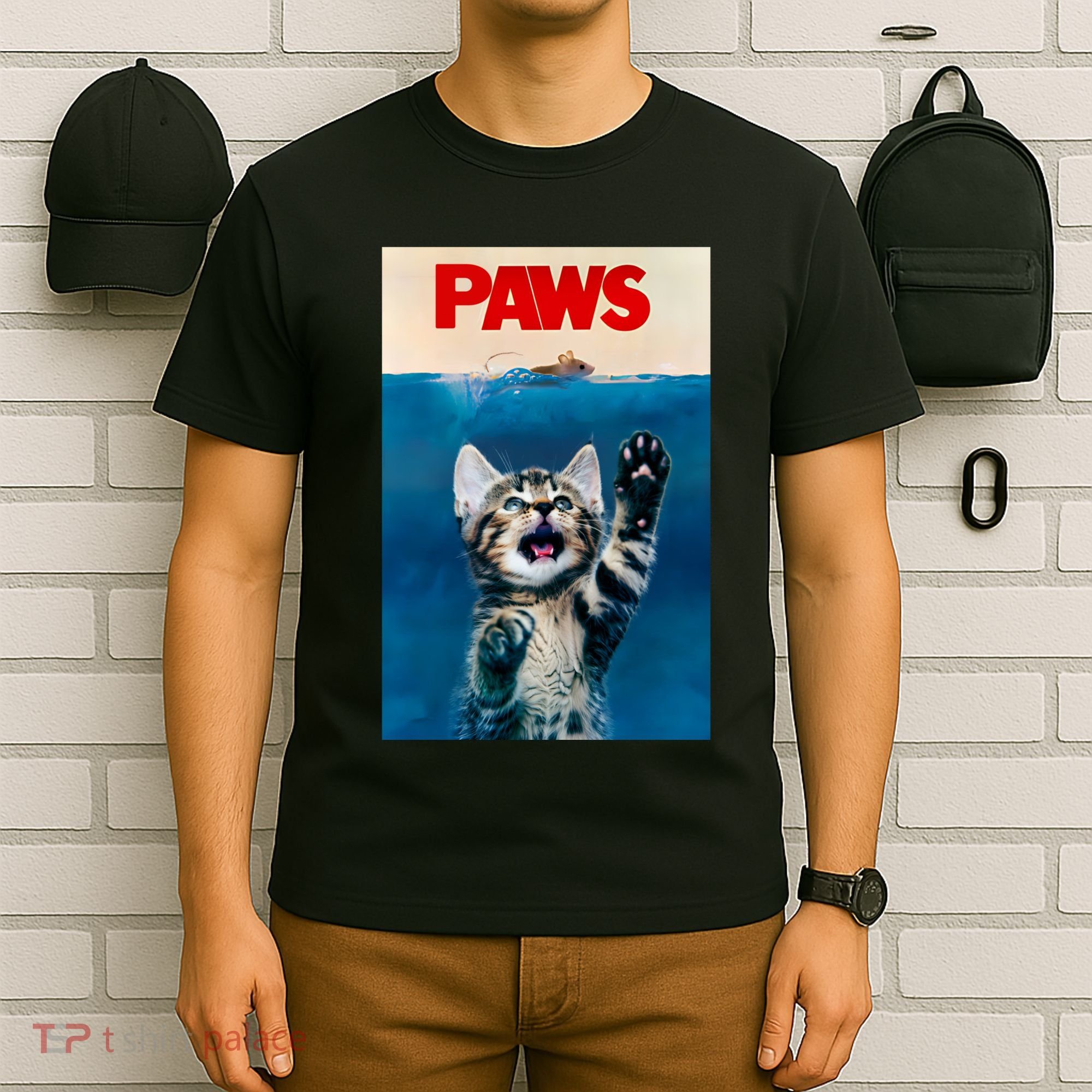 Paws Funny Cat Parody Cat Lover Gift Kitten Shark Mouse Meow T-Shirt