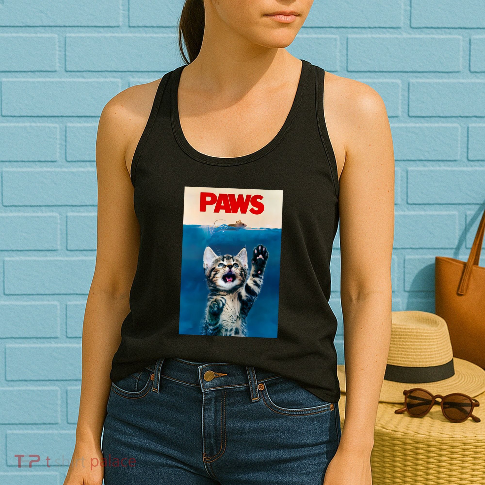 Paws Funny Cat Parody Cat Lover Gift Kitten Shark Mouse Meow Women's Tank Top