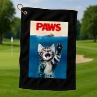 Paws Funny Cat Parody Cat Lover Gift Kitten Shark Mouse Meow Golf Towel thumb 1