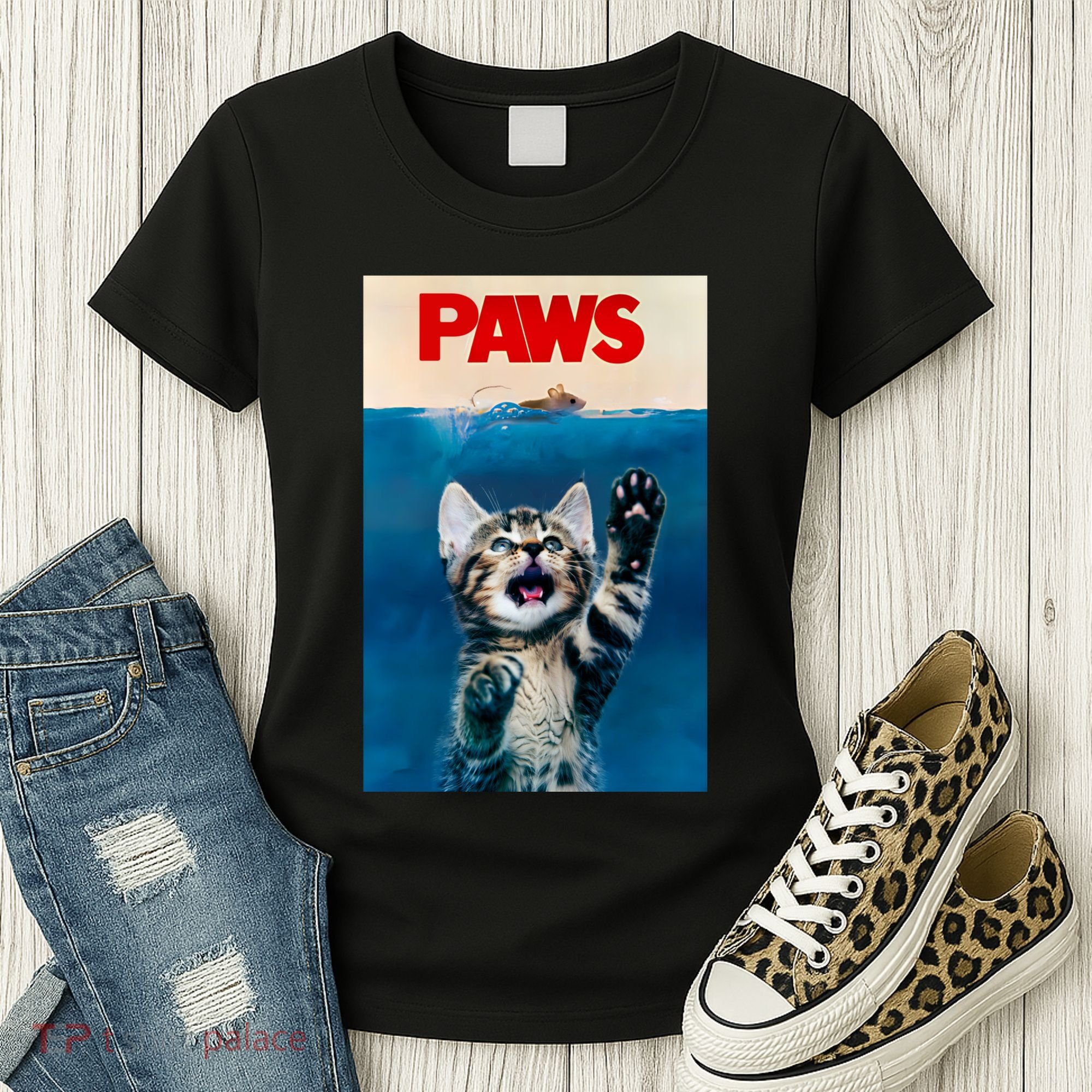 Paws Funny Cat Parody Cat Lover Gift Kitten Shark Mouse Meow Women's T-Shirt