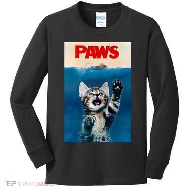 Paws Funny Cat Parody Cat Lover Gift Kitten Shark Mouse Meow Kids Long Sleeve Shirt