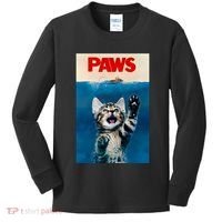 Paws Funny Cat Parody Cat Lover Gift Kitten Shark Mouse Meow Kids Long Sleeve Shirt thumb 0