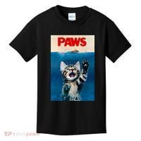 Paws Funny Cat Parody Cat Lover Gift Kitten Shark Mouse Meow Kids T-Shirt thumb 0
