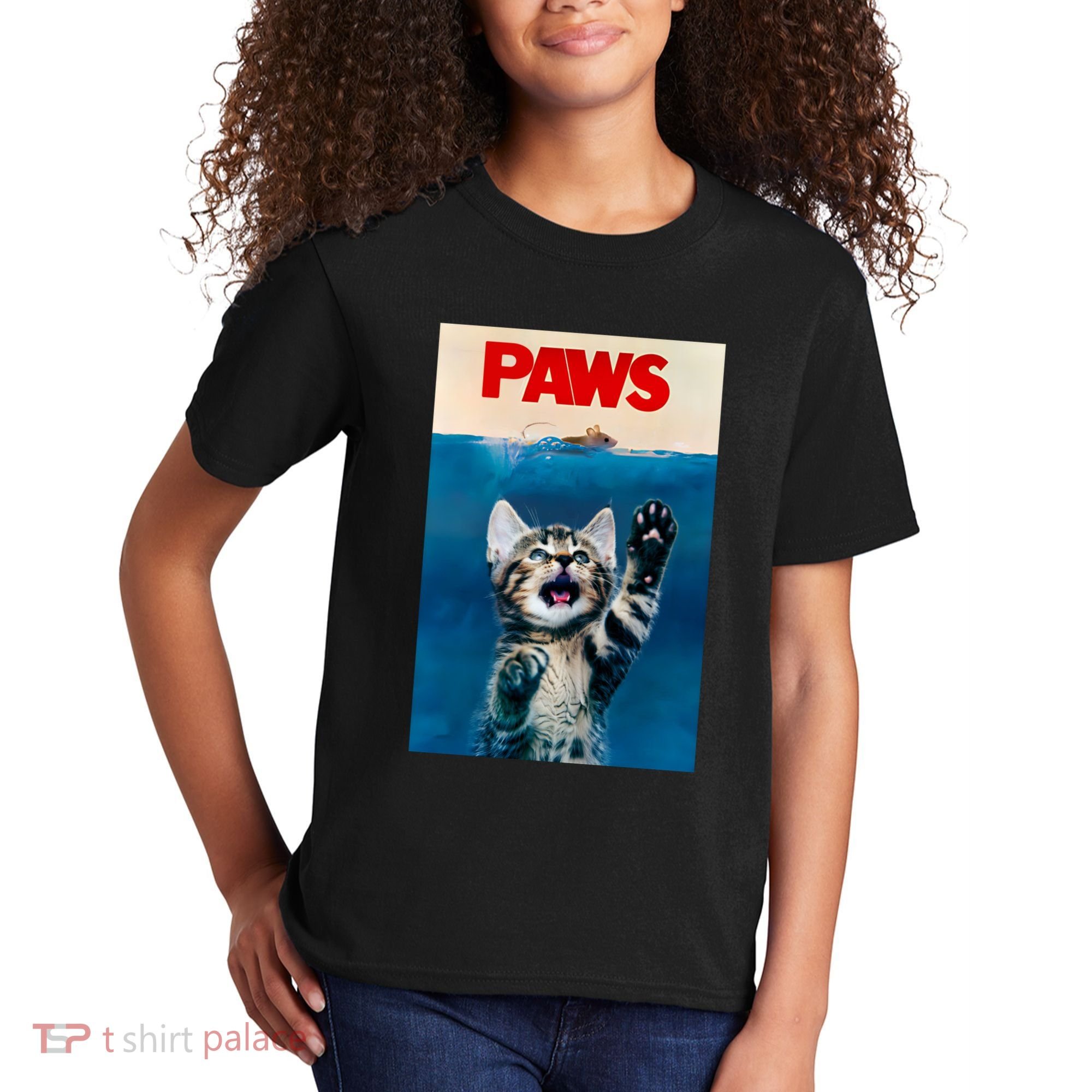 Paws Funny Cat Parody Cat Lover Gift Kitten Shark Mouse Meow Kids T-Shirt