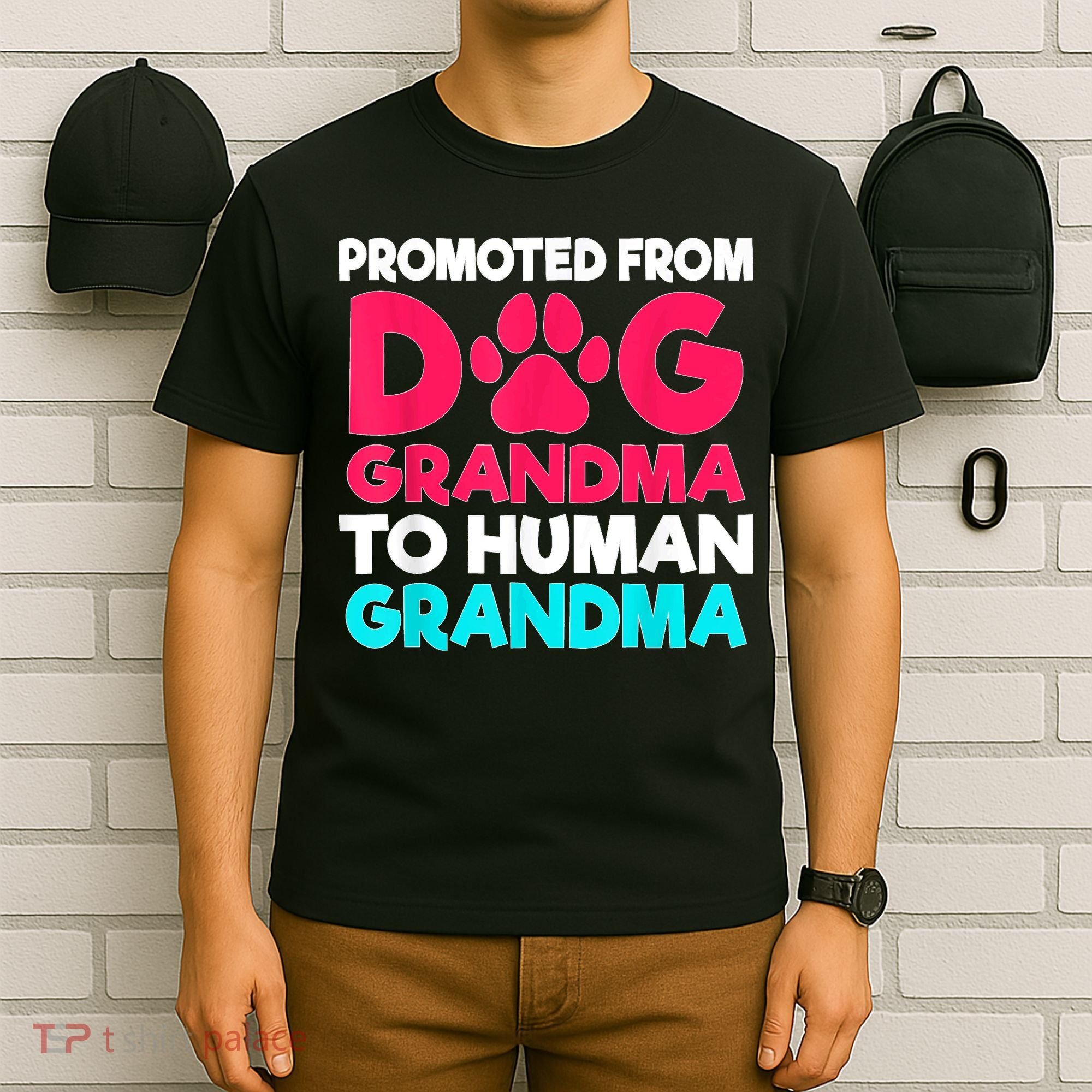 Promoted From Dog Grandma To Human Grandma Family Mother T-Shirt