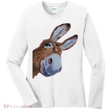 Peachbruh Funny Donkey Art Donkey Head Smile Eagerly Donkey Women's Long Sleeve Shirt