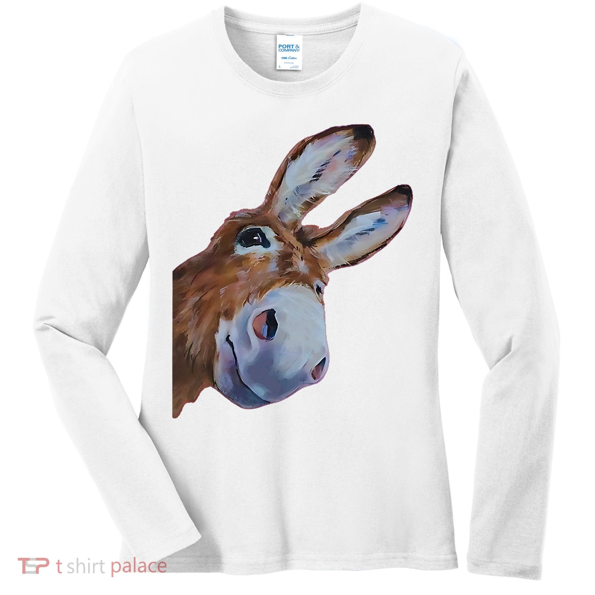 Peachbruh Funny Donkey Art Donkey Head Smile Eagerly Donkey Women's Long Sleeve Shirt