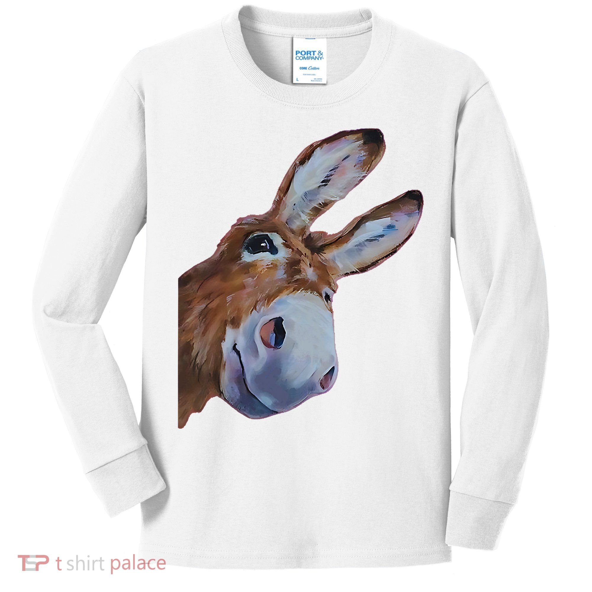 Peachbruh Funny Donkey Art Donkey Head Smile Eagerly Donkey Kids Long Sleeve Shirt