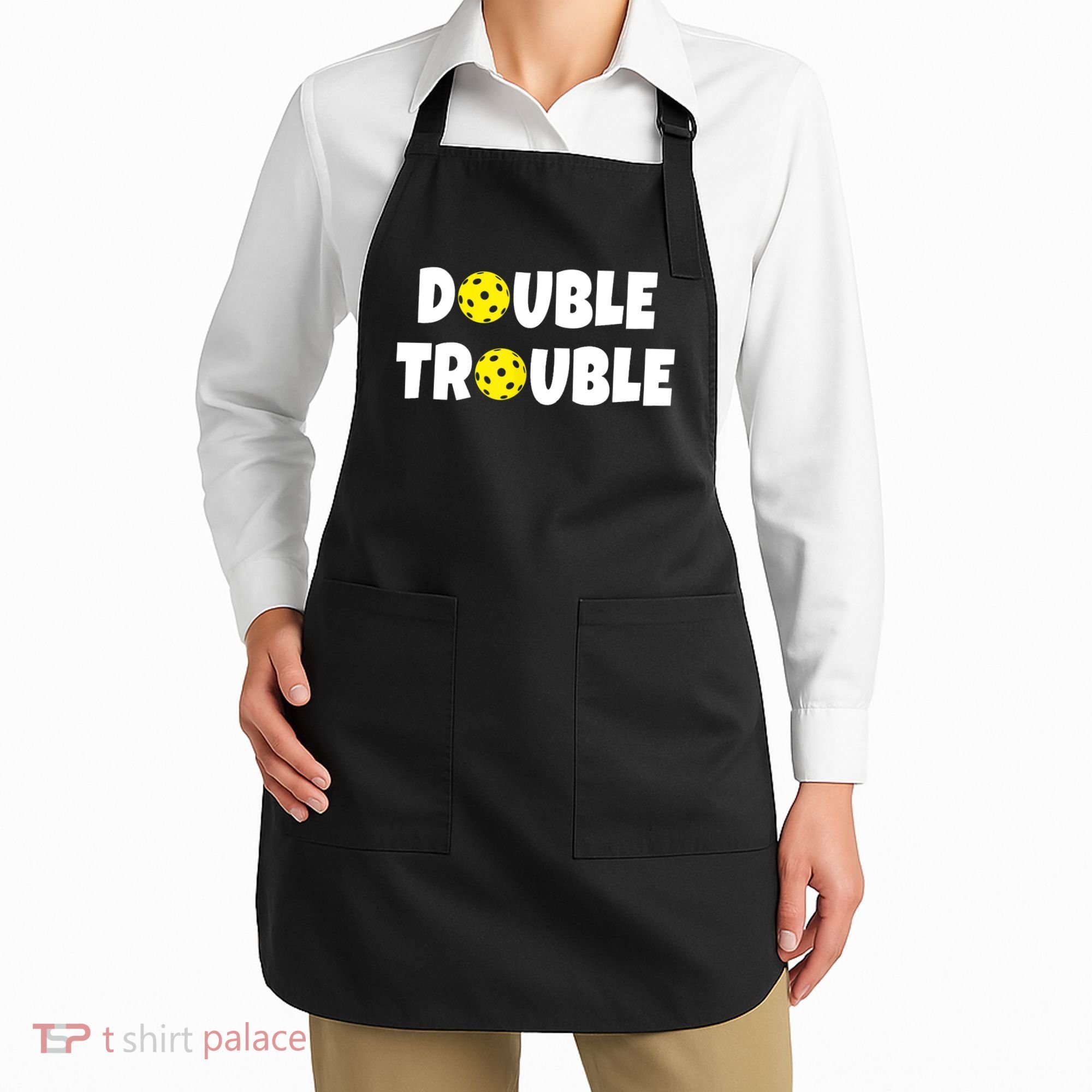 Pickleball Funny Double Trouble Team TShirt Apron