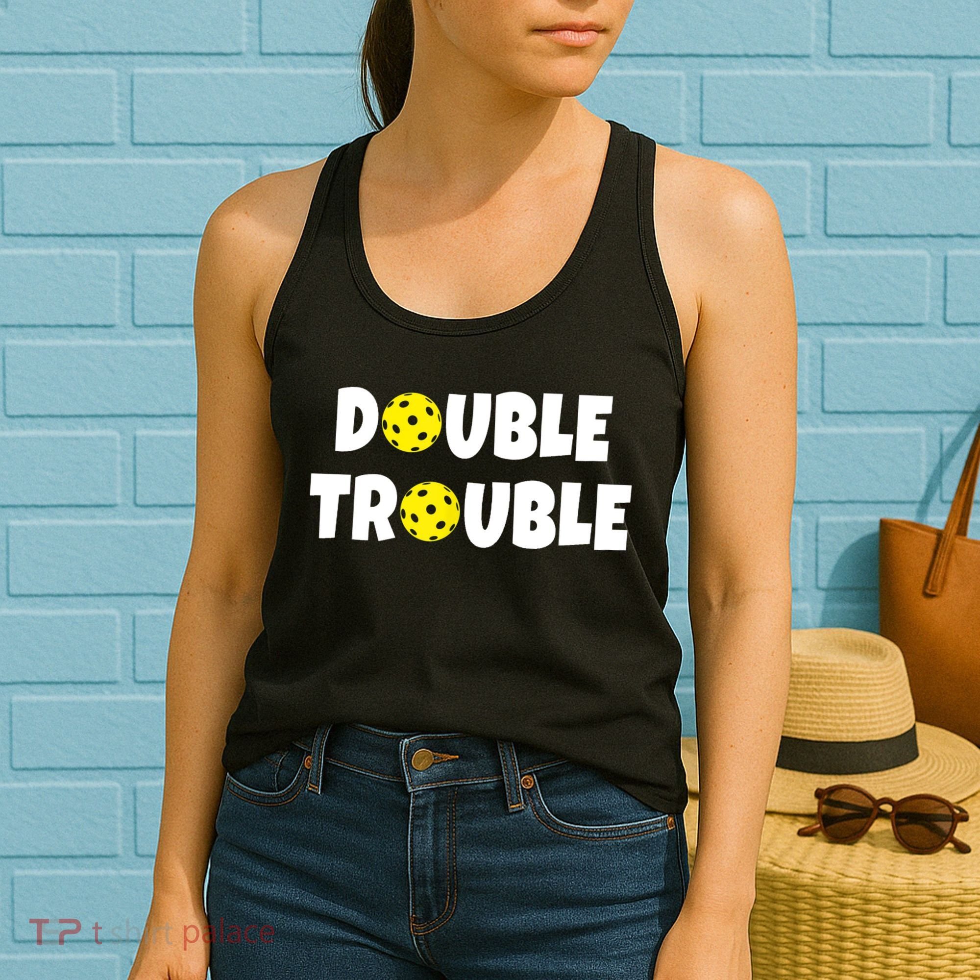 Pickleball Funny Double Trouble Team TShirt Women's Tank Top