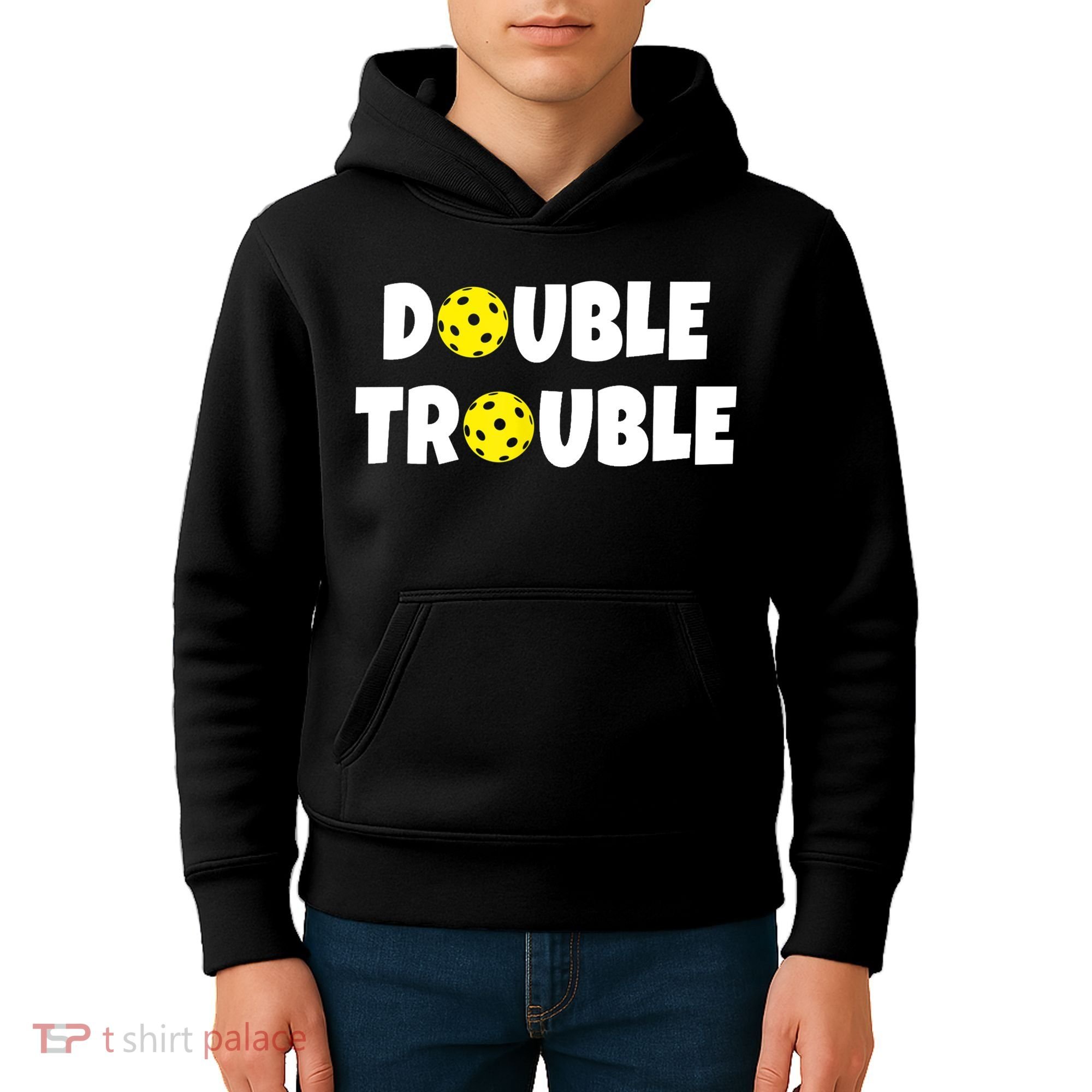 Pickleball Funny Double Trouble Team TShirt Kids Hoodie