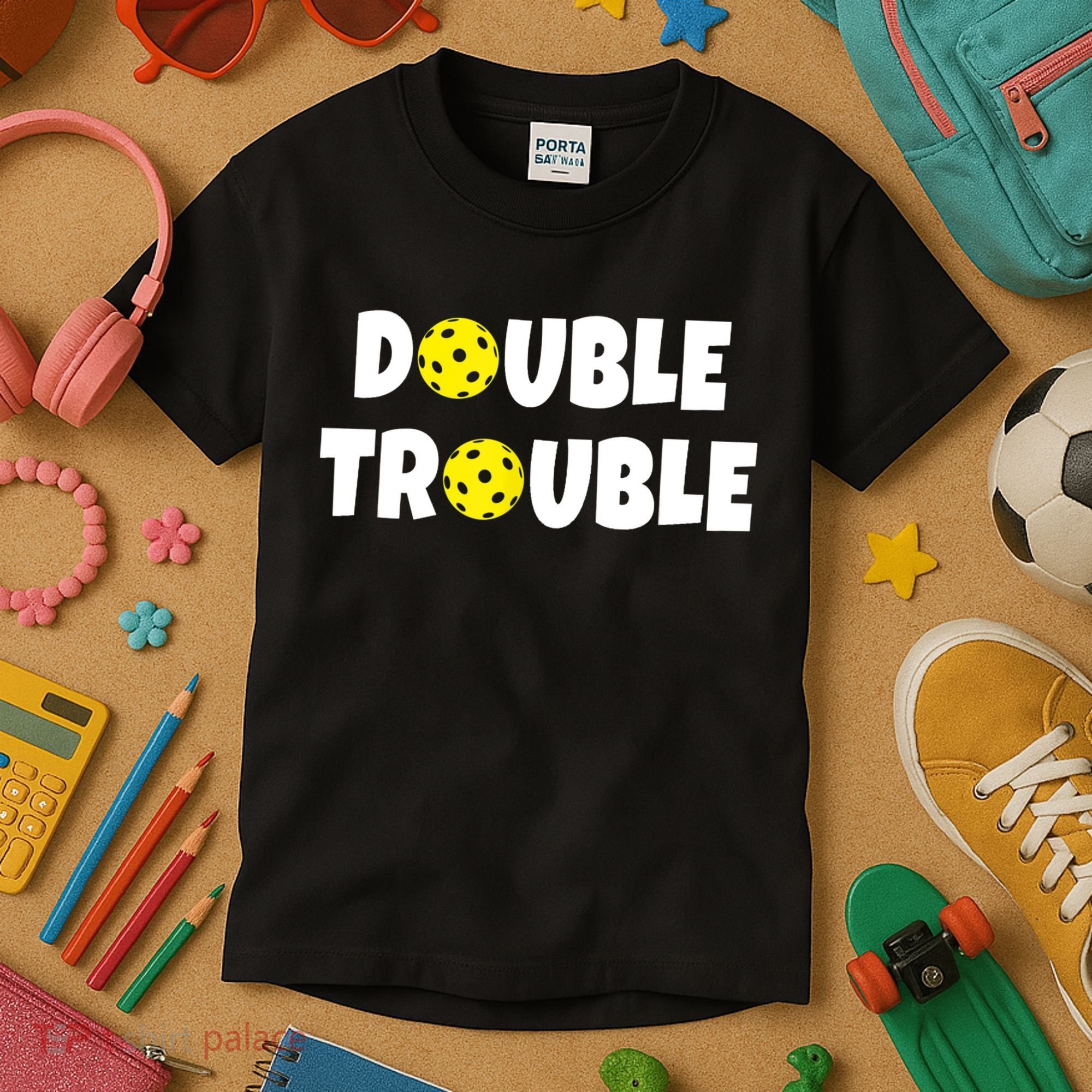 Pickleball Funny Double Trouble Team TShirt Kids T-Shirt