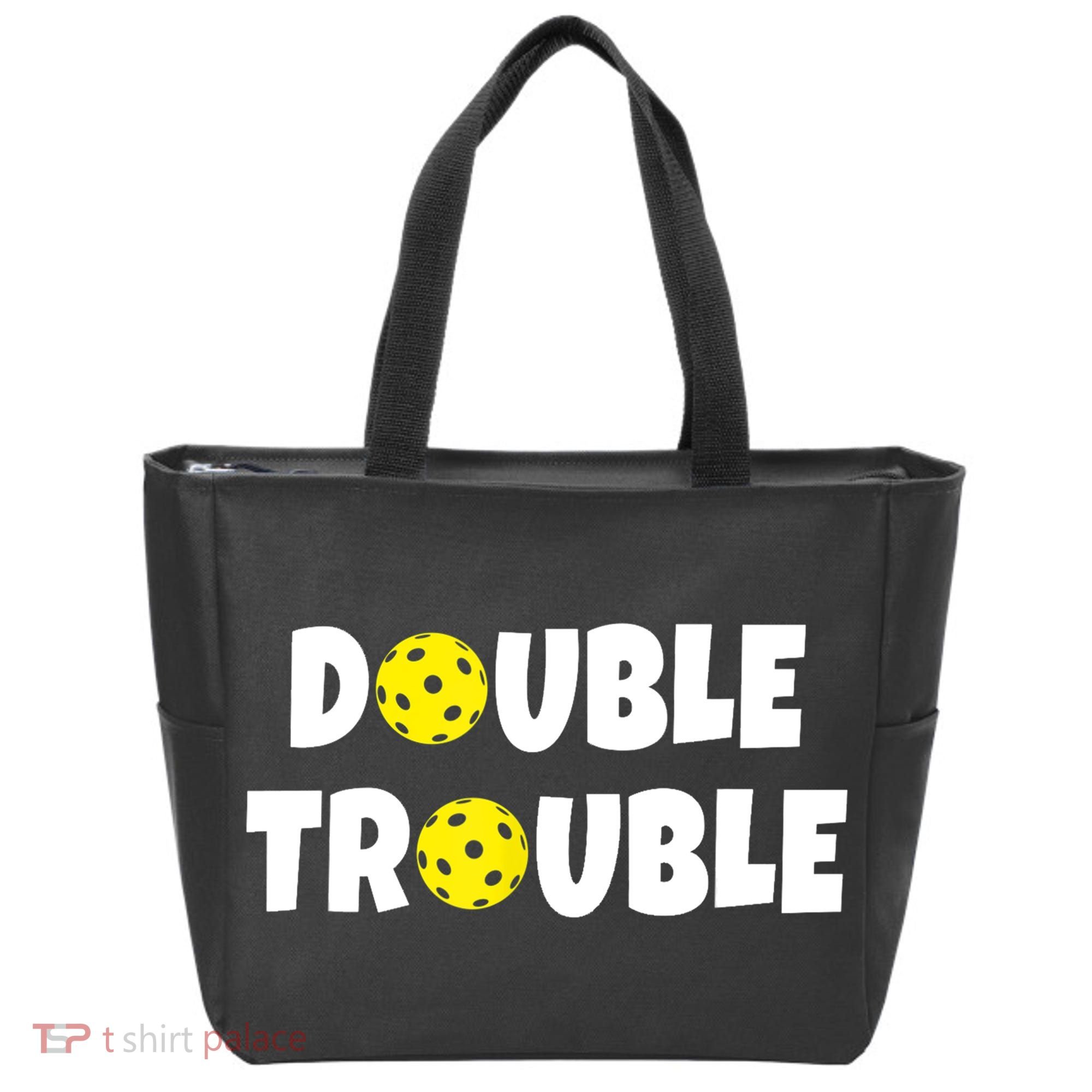 Pickleball Funny Double Trouble Team TShirt Tote Bag