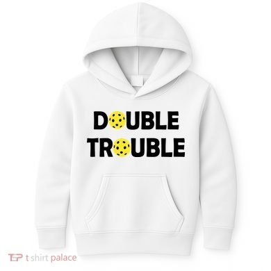 Pickleball Funny Double Trouble Team Kids Hoodie