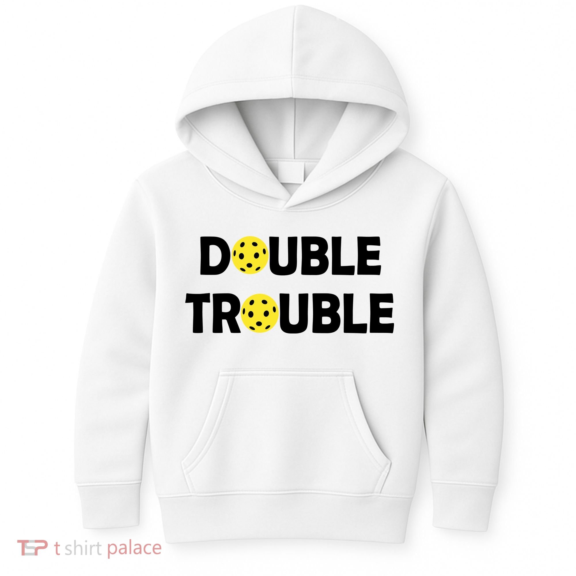 Pickleball Funny Double Trouble Team Kids Hoodie