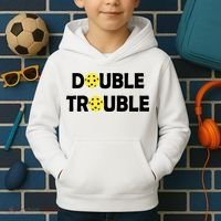Pickleball Funny Double Trouble Team Kids Hoodie thumb 2